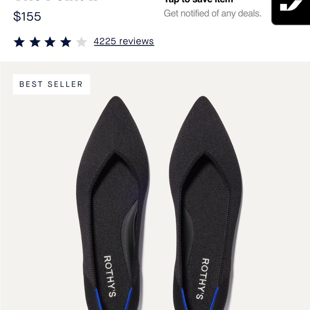 Rothy's Black Pointed-Toe Flats Sleek Minimalist Design